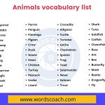 Animals vocabulary list - wordscoach.com