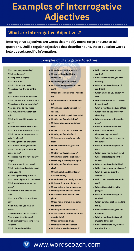 Examples of Interrogative Adjectives - wordscoach.com