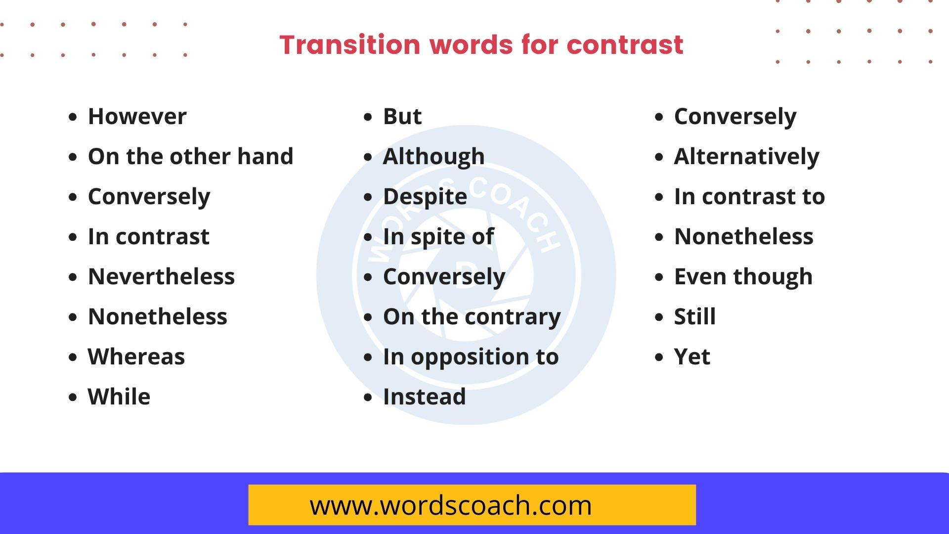 Transition words for contrast and compare with examples - Word Coach