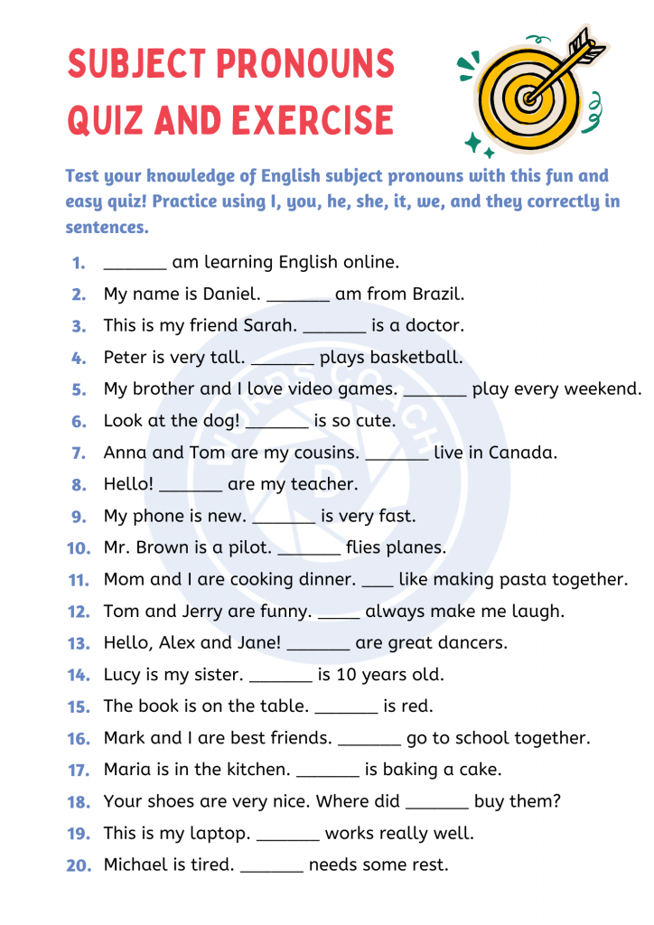 Subject Pronouns Quiz and Exercise