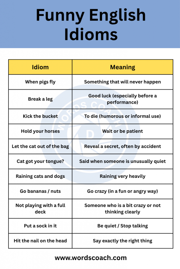 Funny English Idioms And Expressions - wordscoach.com